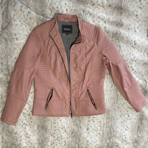 Faux Leather Moto Jacker-Blush